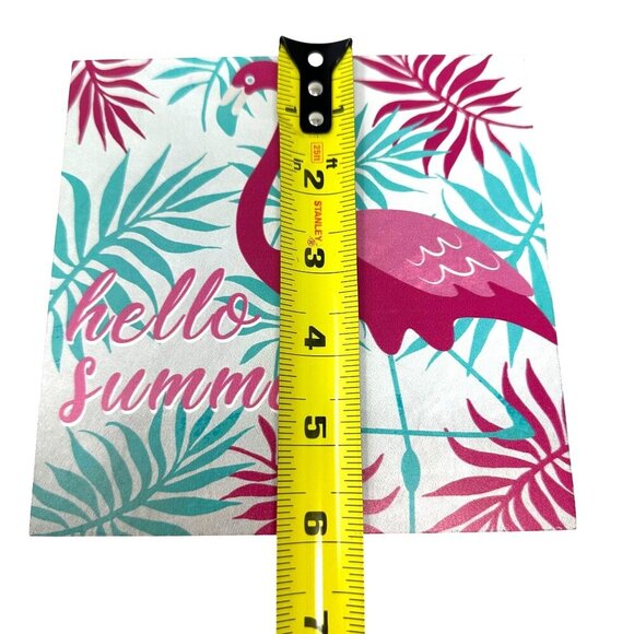 Hello Summer Flamingo Wooden Block Wall Art 6x6 Inches Tropical Decor Pink Green - Picture 8 of 9
